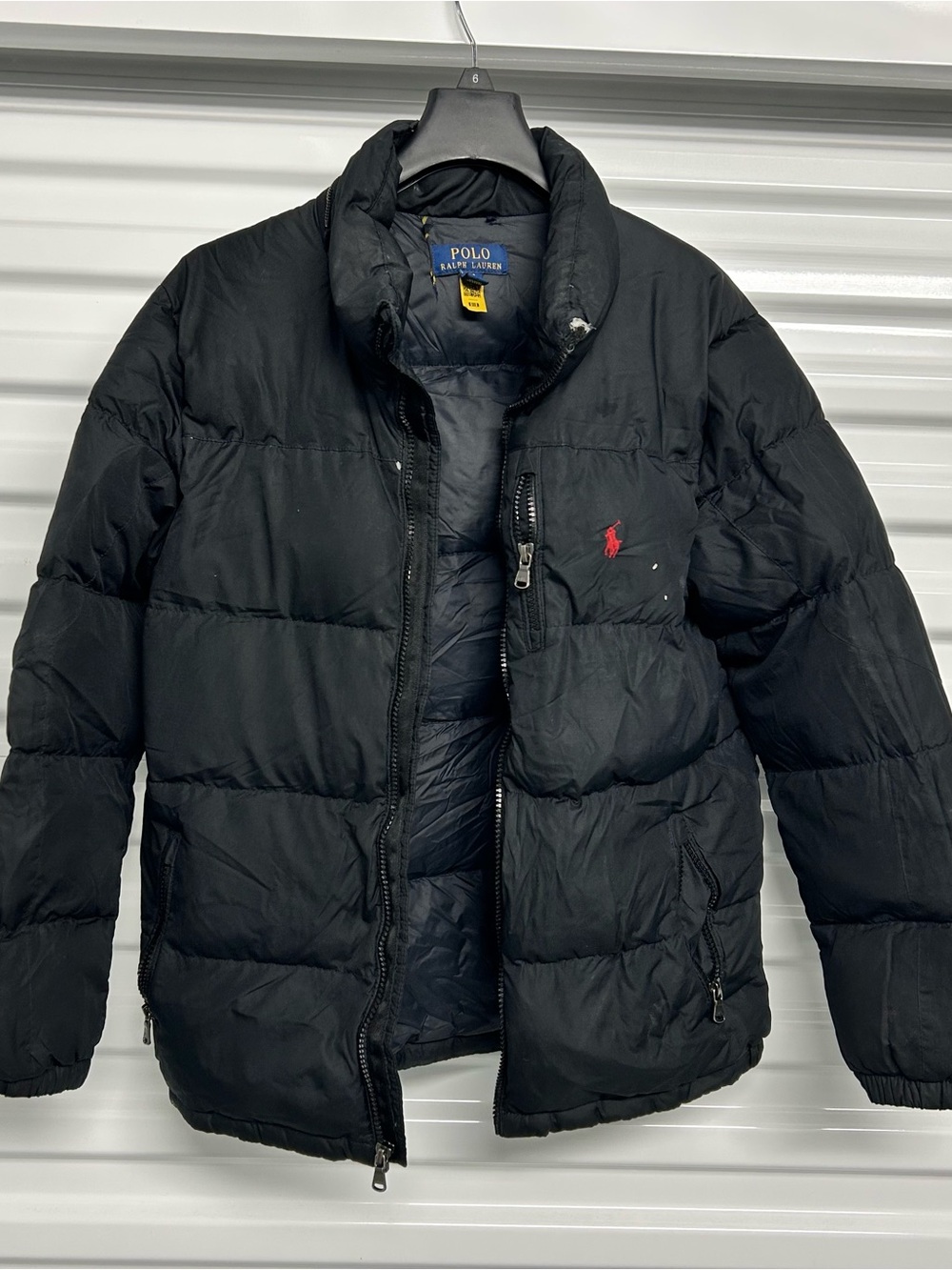 Polo by Ralph Lauren Black Puffer Jacket with Red Polo Logo